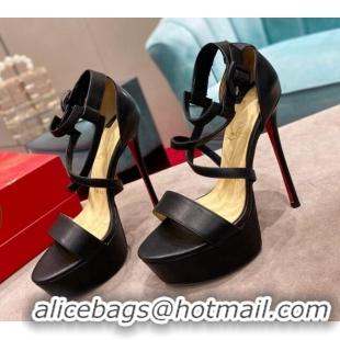 Grade Quality Christian Louboutin Calf Leather High Heel Platform Sandals 15cm Black 030767