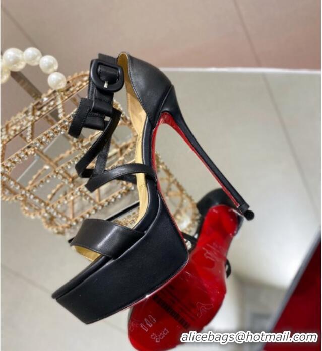 Grade Quality Christian Louboutin Calf Leather High Heel Platform Sandals 15cm Black 030767