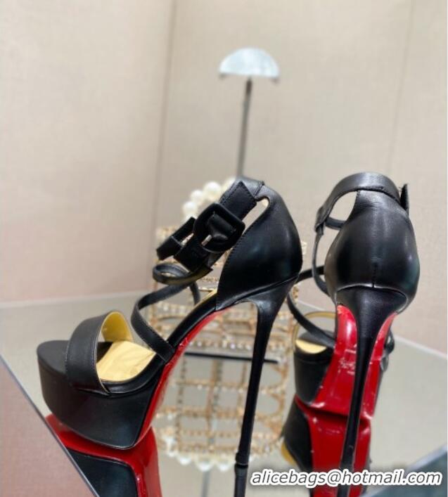 Grade Quality Christian Louboutin Calf Leather High Heel Platform Sandals 15cm Black 030767