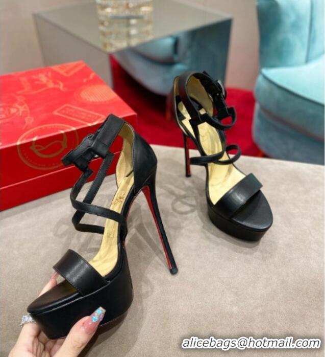 Grade Quality Christian Louboutin Calf Leather High Heel Platform Sandals 15cm Black 030767