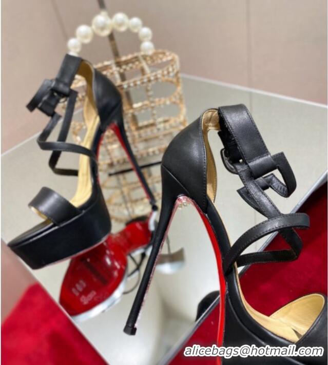 Grade Quality Christian Louboutin Calf Leather High Heel Platform Sandals 15cm Black 030767