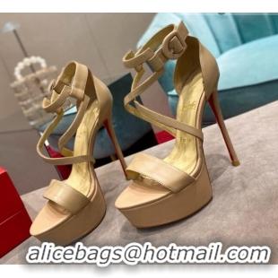 Discount Christian Louboutin Calf Leather High Heel Platform Sandals 15cm Nude 030768