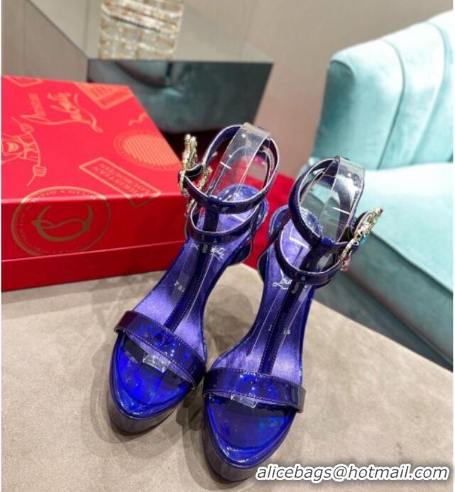 Best Grade Christian Louboutin Maravilla Patent Leather High Heel Platform Sandals with Crystal Buckle 15cm Purple 03076