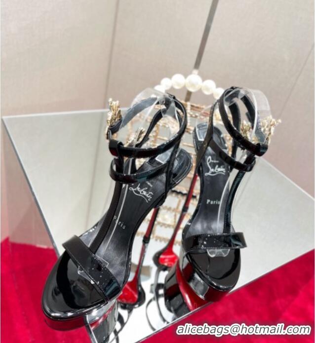 Fashion Christian Louboutin Maravilla Patent Leather High Heel Platform Sandals with Crystal Buckle 15cm Black 030770