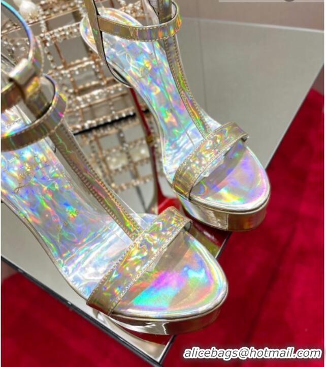 Duplicate Christian Louboutin Maravilla Patent Leather High Heel Platform Sandals with Crystal Buckle 15cm Yellow 030771