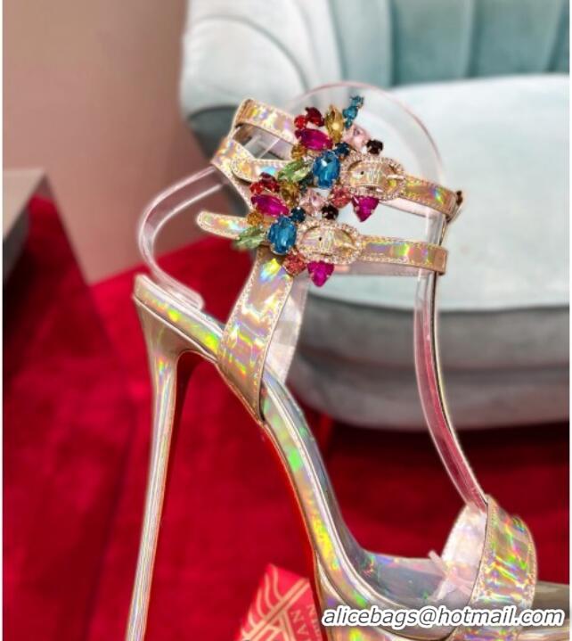 Duplicate Christian Louboutin Maravilla Patent Leather High Heel Platform Sandals with Crystal Buckle 15cm Yellow 030771