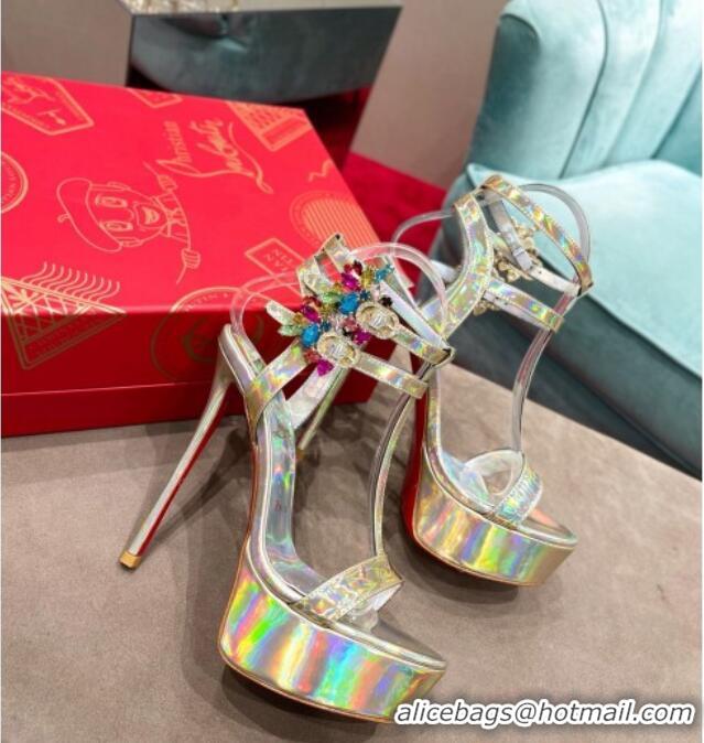 Duplicate Christian Louboutin Maravilla Patent Leather High Heel Platform Sandals with Crystal Buckle 15cm Yellow 030771