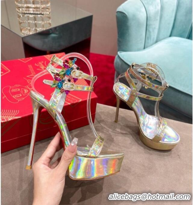 Duplicate Christian Louboutin Maravilla Patent Leather High Heel Platform Sandals with Crystal Buckle 15cm Yellow 030771