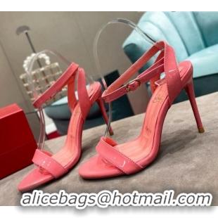 Classic Hot Christian Louboutin Patent Leather High Heel Sandals 10cm Pink 030772