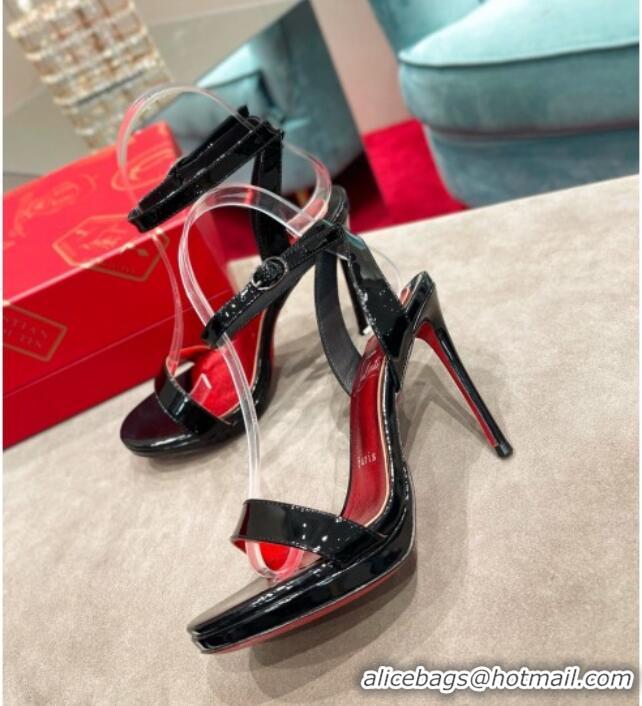 Discount Christian Louboutin Patent Leather High Heel Sandals 10cm Black 030773