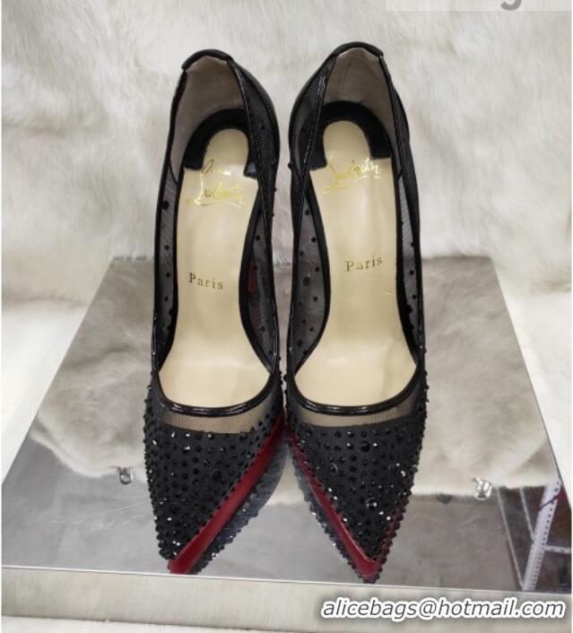 Sumptuous Christian Louboutin Stud Mesh and Leather High Heel Pumps Black 031905