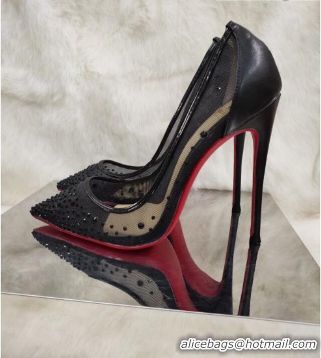 Sumptuous Christian Louboutin Stud Mesh and Leather High Heel Pumps Black 031905