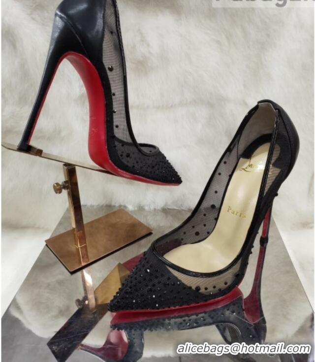 Sumptuous Christian Louboutin Stud Mesh and Leather High Heel Pumps Black 031905