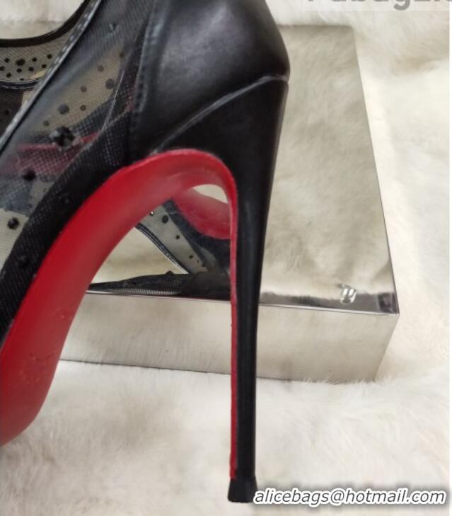 Sumptuous Christian Louboutin Stud Mesh and Leather High Heel Pumps Black 031905