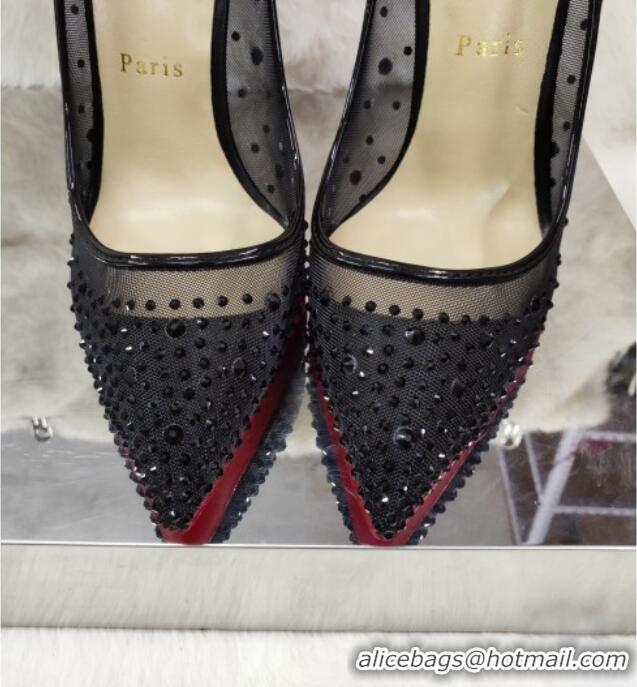 Sumptuous Christian Louboutin Stud Mesh and Leather High Heel Pumps Black 031905