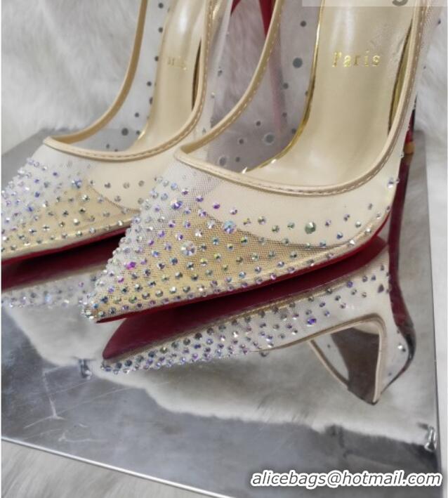 Sophisticated Christian Louboutin Stud Mesh and Animal Print High Heel Pumps White/Brown 031906