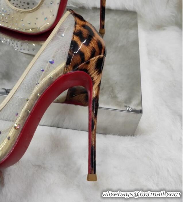 Sophisticated Christian Louboutin Stud Mesh and Animal Print High Heel Pumps White/Brown 031906