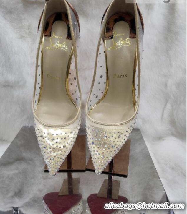 Sophisticated Christian Louboutin Stud Mesh and Animal Print High Heel Pumps White/Brown 031906