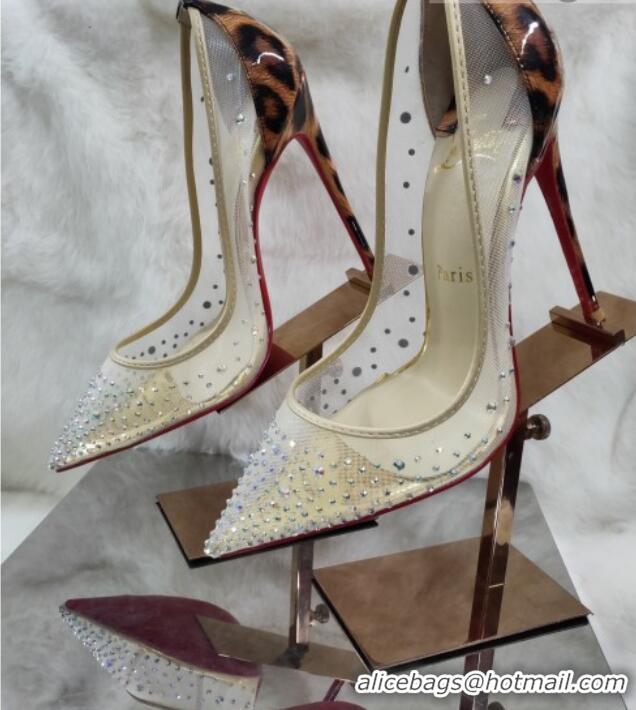 Sophisticated Christian Louboutin Stud Mesh and Animal Print High Heel Pumps White/Brown 031906