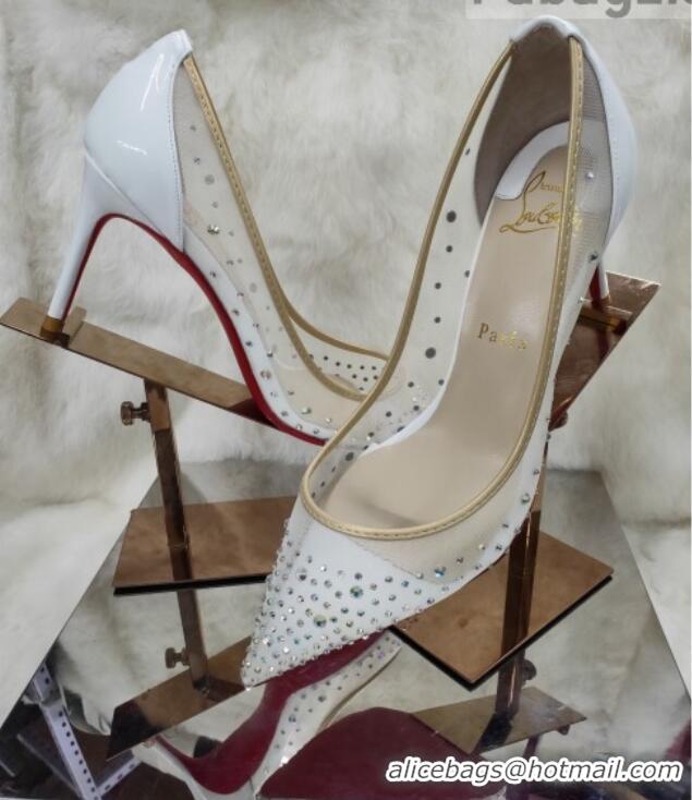 Luxury Christian Louboutin Stud Mesh and Patent Leather High Heel Pumps White 031908