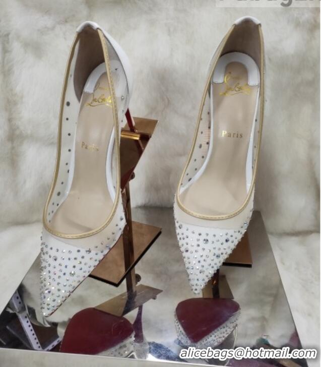 Luxury Christian Louboutin Stud Mesh and Patent Leather High Heel Pumps White 031908