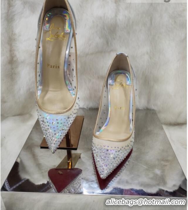 Stylish Christian Louboutin Stud Mesh High Heel Pumps Silver 031909