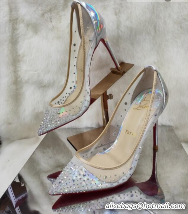 Stylish Christian Louboutin Stud Mesh High Heel Pumps Silver 031909