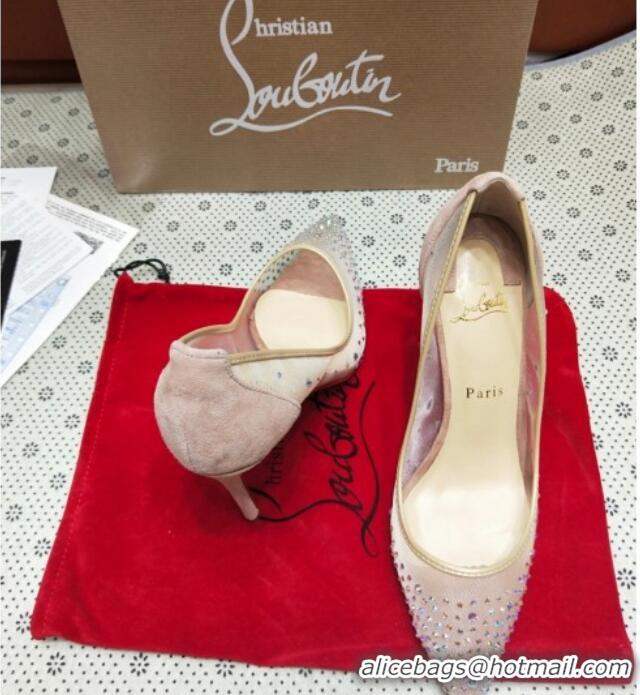 Low Price Christian Louboutin Stud Mesh and Suede High Heel Pumps Nude 031914