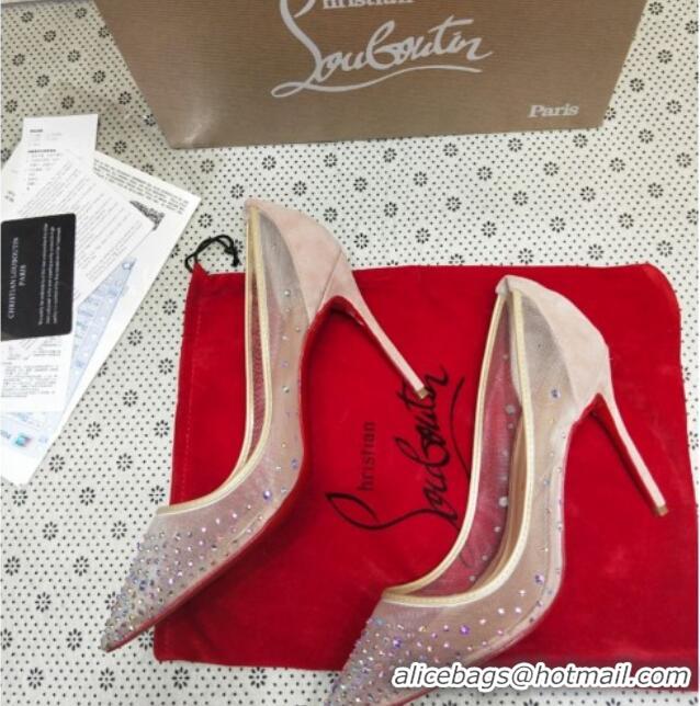 Low Price Christian Louboutin Stud Mesh and Suede High Heel Pumps Nude 031914