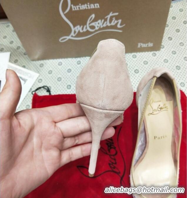 Low Price Christian Louboutin Stud Mesh and Suede High Heel Pumps Nude 031914