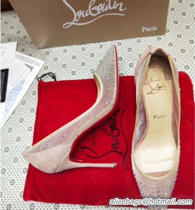 Low Price Christian Louboutin Stud Mesh and Suede High Heel Pumps Nude 031914