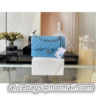 Famous Brand Chanel classic handbag Lambskin&silver Metal 01112 sky blue