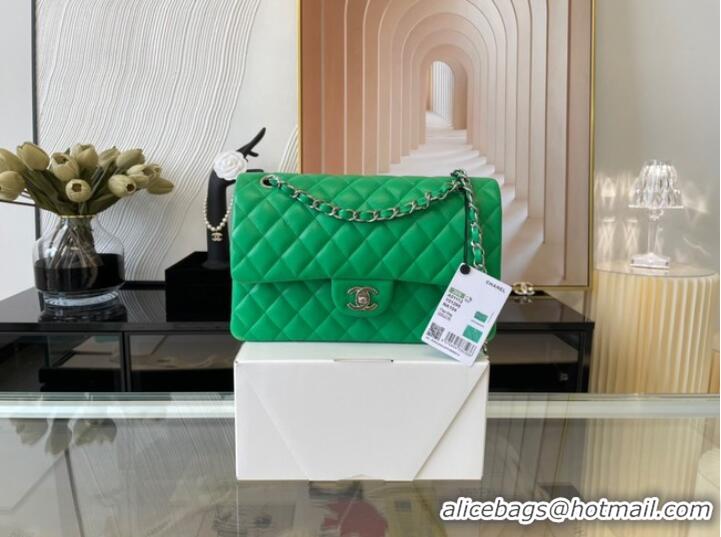 Top Quality Chanel classic handbag Lambskin&silver Metal 01112 green