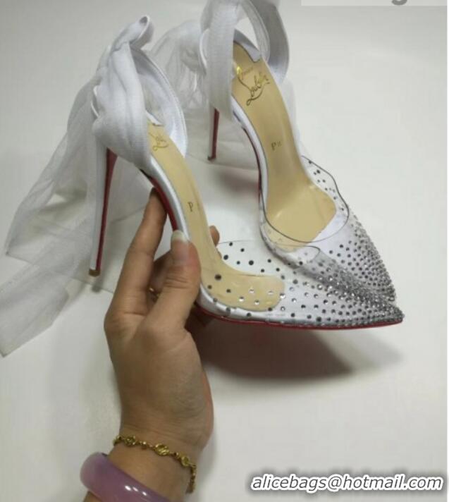 Best Price Christian Louboutin Stud High Heel Pumps with Mesh Ribbon White 031911