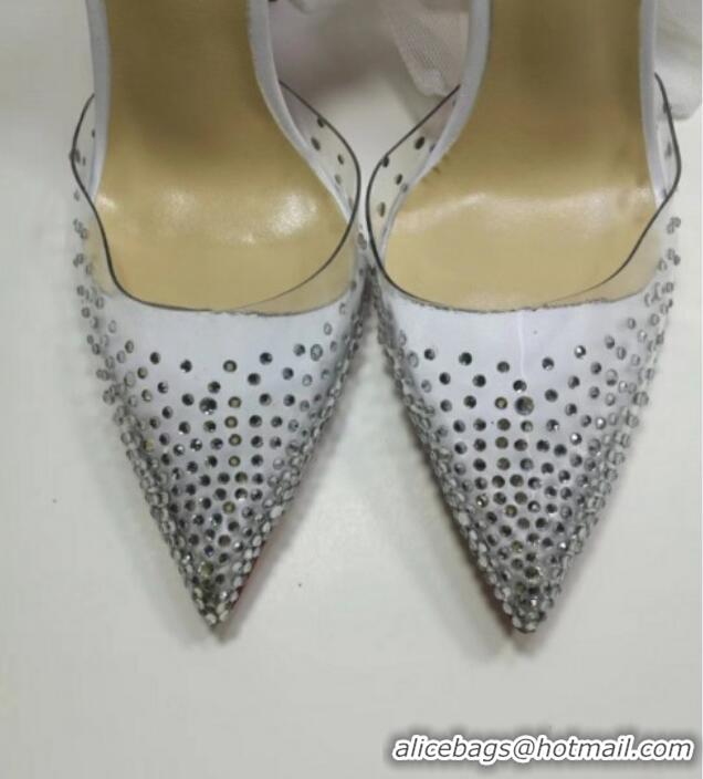 Best Price Christian Louboutin Stud High Heel Pumps with Mesh Ribbon White 031911