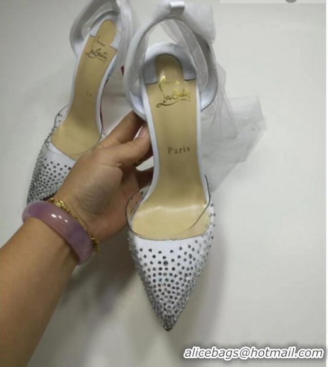 Best Price Christian Louboutin Stud High Heel Pumps with Mesh Ribbon White 031911