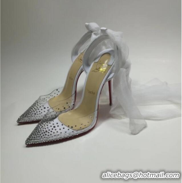 Best Price Christian Louboutin Stud High Heel Pumps with Mesh Ribbon White 031911