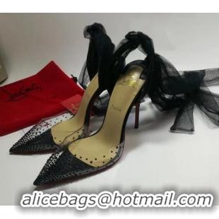 Perfect Christian Louboutin Stud High Heel Pumps with Mesh Ribbon Black 031912