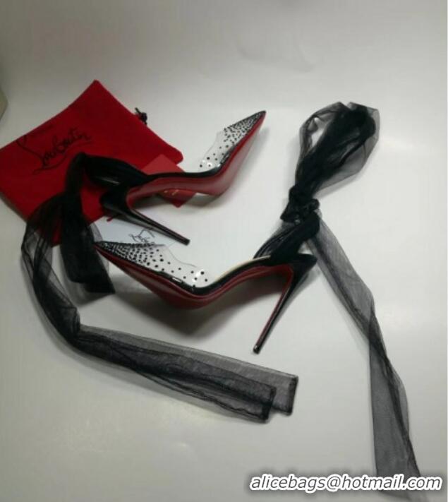 Perfect Christian Louboutin Stud High Heel Pumps with Mesh Ribbon Black 031912