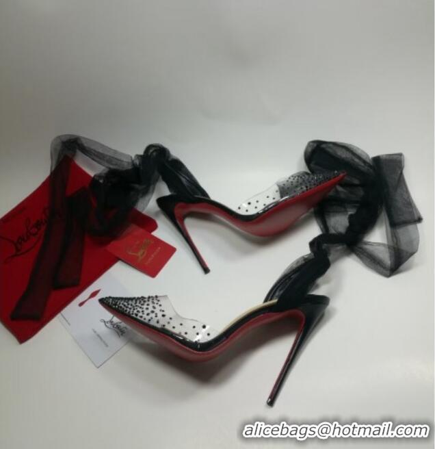 Perfect Christian Louboutin Stud High Heel Pumps with Mesh Ribbon Black 031912