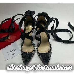 Most Popular Christian Louboutin Stud High Heel Pumps with Mesh Ribbon Black 031913