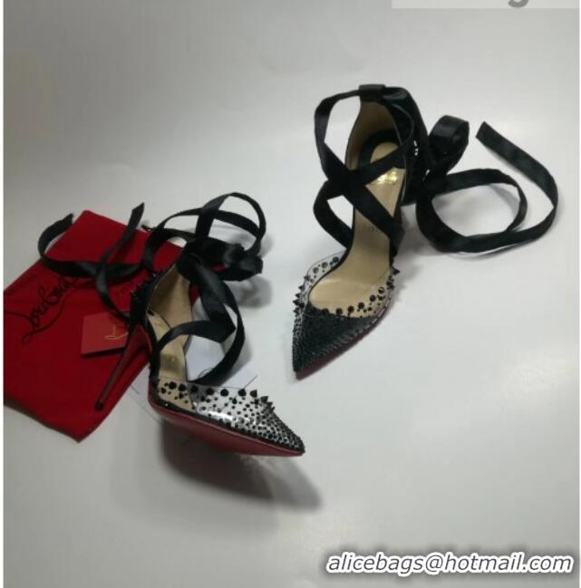 Most Popular Christian Louboutin Stud High Heel Pumps with Mesh Ribbon Black 031913