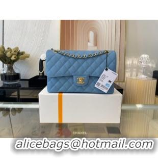 Fashion Grade Chanel classic handbag Grained Calfskin&gold Metal 01112 sky blue