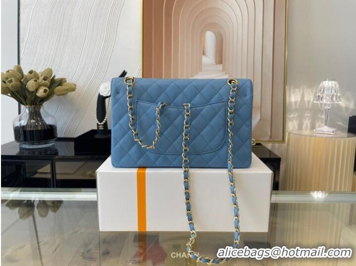 Fashion Grade Chanel classic handbag Grained Calfskin&gold Metal 01112 sky blue