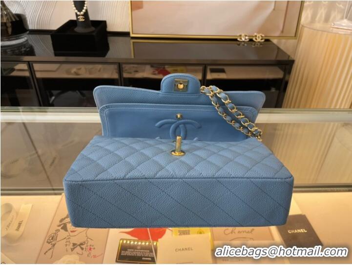 Fashion Grade Chanel classic handbag Grained Calfskin&gold Metal 01112 sky blue