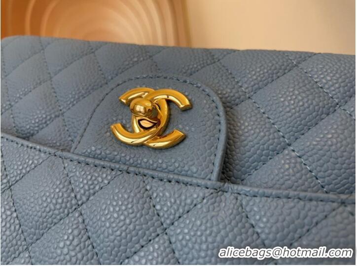 Fashion Grade Chanel classic handbag Grained Calfskin&gold Metal 01112 sky blue