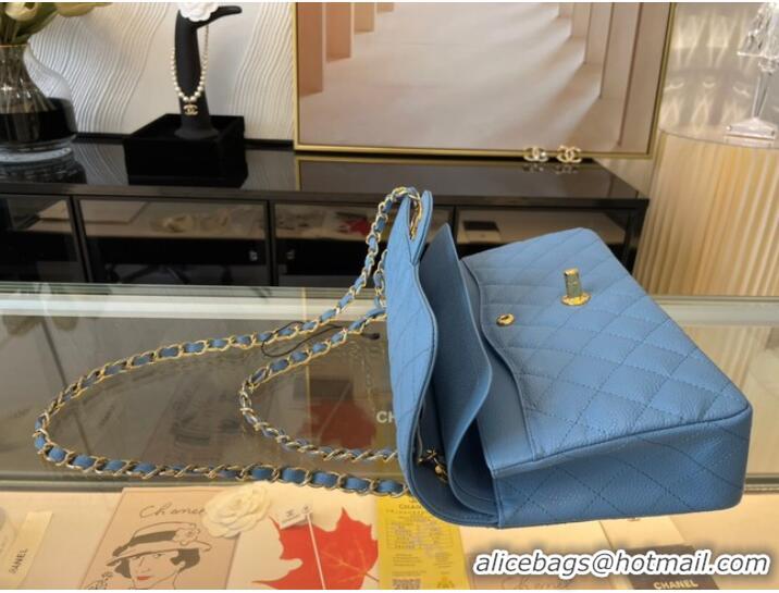 Fashion Grade Chanel classic handbag Grained Calfskin&gold Metal 01112 sky blue