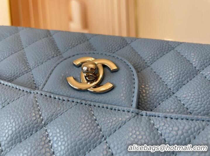 Inexpensive Chanel classic handbag Grained Calfskin&silver Metal 01112 sky blue