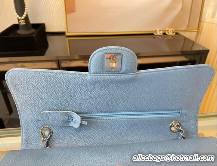 Inexpensive Chanel classic handbag Grained Calfskin&silver Metal 01112 sky blue