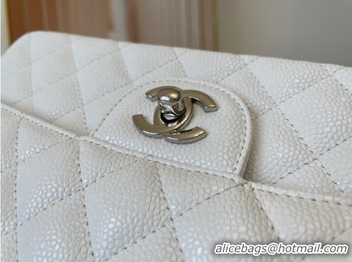 Grade Quality handbag Grained Calfskin&silver Metal 01112 white